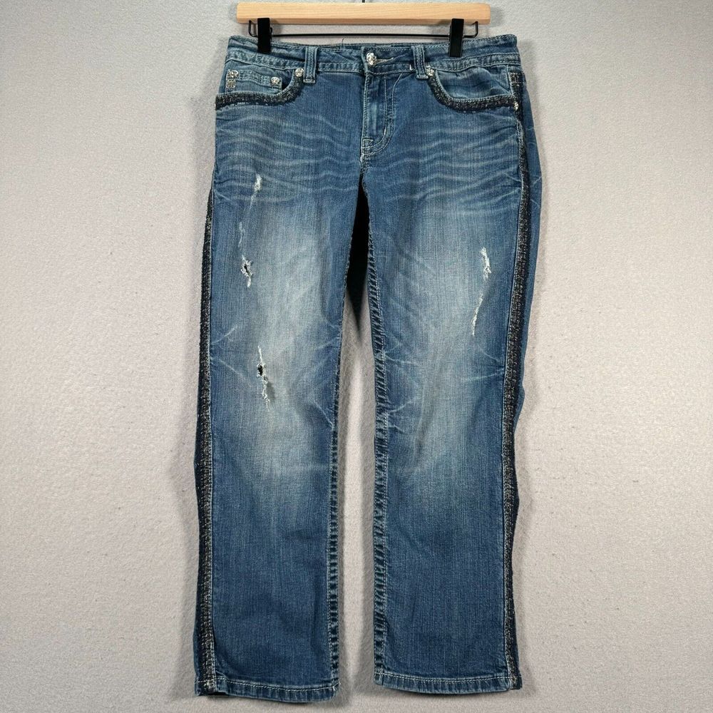 Miss Me Boyfiend‎ Capri Jeans Womens 27 Blue Medium Wash Gem Embellished Stitch